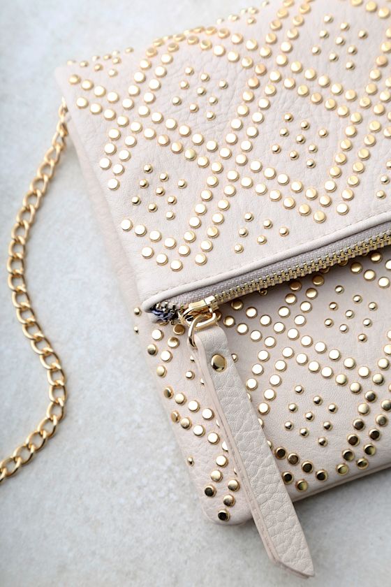 Chic Cream Clutch Studded Clutch Vegan Leather Clutch 37.00