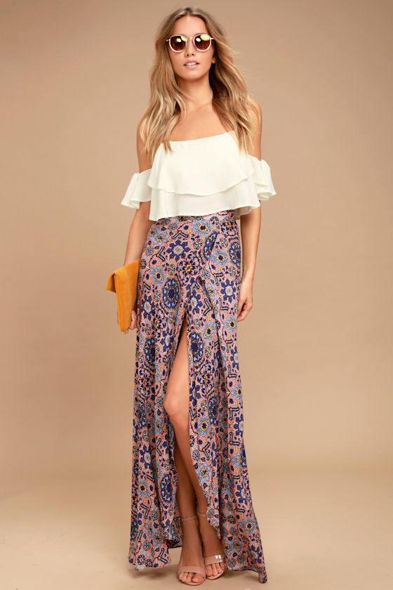 Dancing with Daisies Mauve Print Maxi Skirt 4