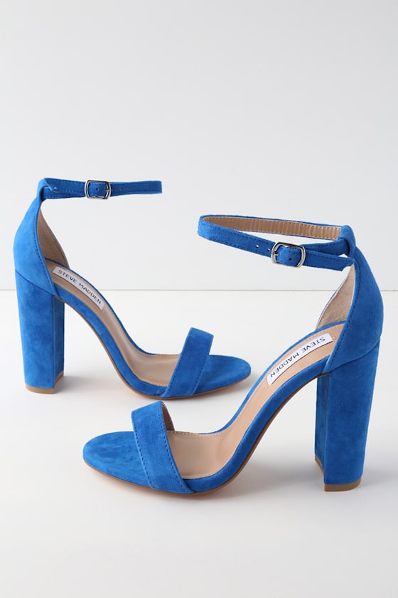 Carrson Sea Blue Suede Ankle Strap Heels 1