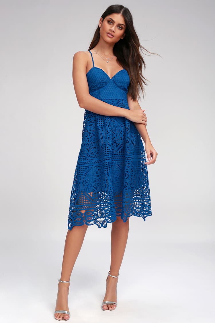 Real Life Dream Cobalt Blue Lace Midi Dress Real Life Dream Cobalt Blue Lace Midi Dress