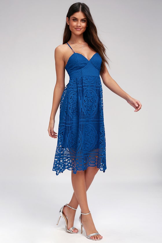 Real Life Dream Cobalt Blue Lace Midi Dress 6