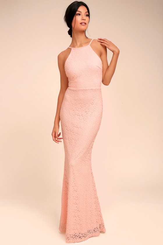 Ephemeral Allure Peach Lace Maxi Dress