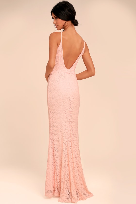 Ephemeral Allure Peach Lace Maxi Dress