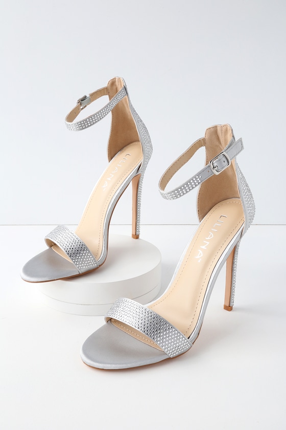 Chic Silver Heels - Satin Heels - Rhinestone Heels - Lulus