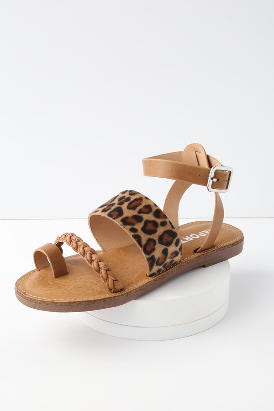 Report Johnnie - Leopard Flat Sandals - Ankle Strap Sandals - Lulus