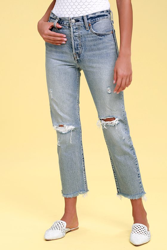 Wedgie Fit Light Wash Distressed Straight Leg Jeans 2