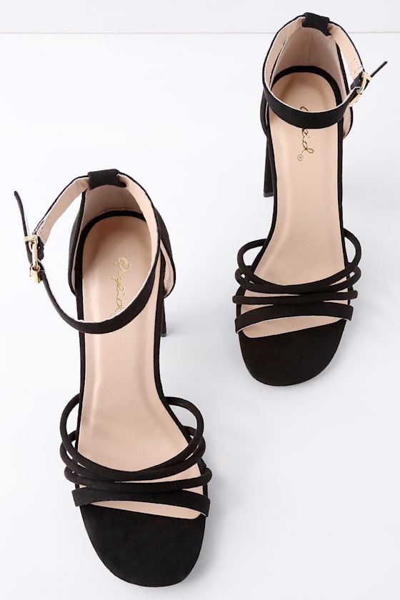 Cole Black Suede Ankle Strap Heels 1