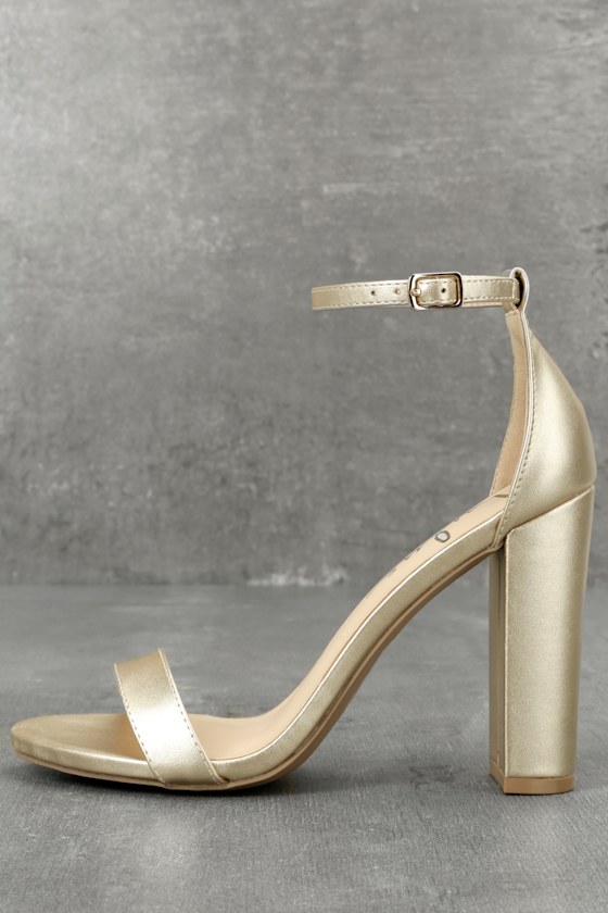 Sexy Gold Heels Ankle Strap Heels Vegan Leather Heels