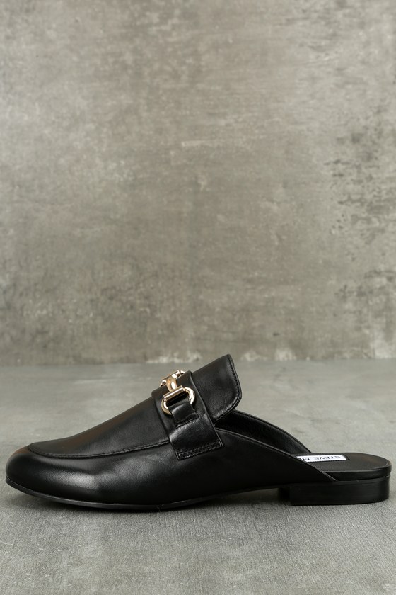 Kandi Black Leather Loafer Slides