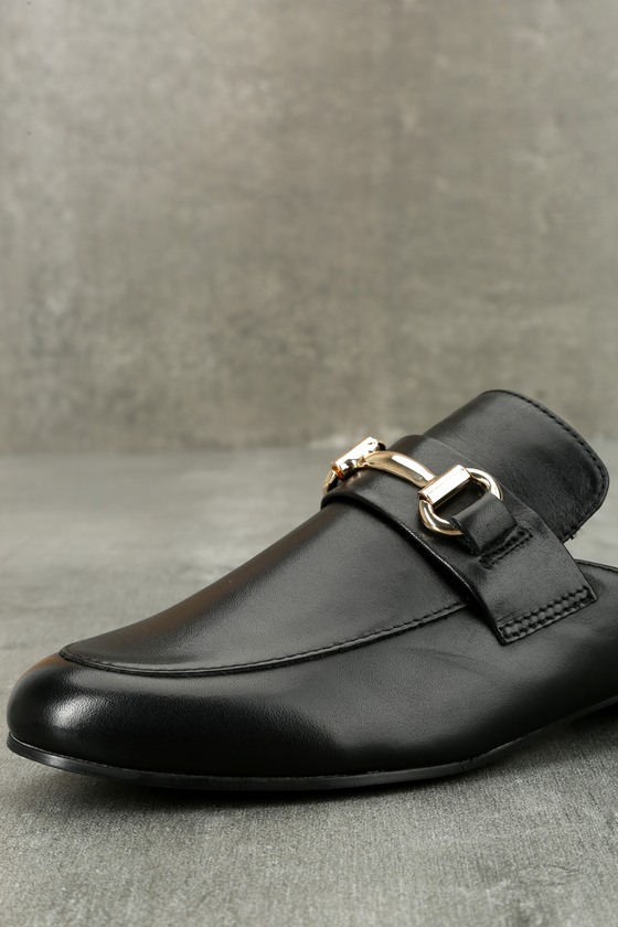 Kandi Black Leather Loafer Slides