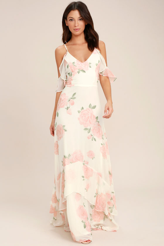 bloom on ivory floral print maxi dress