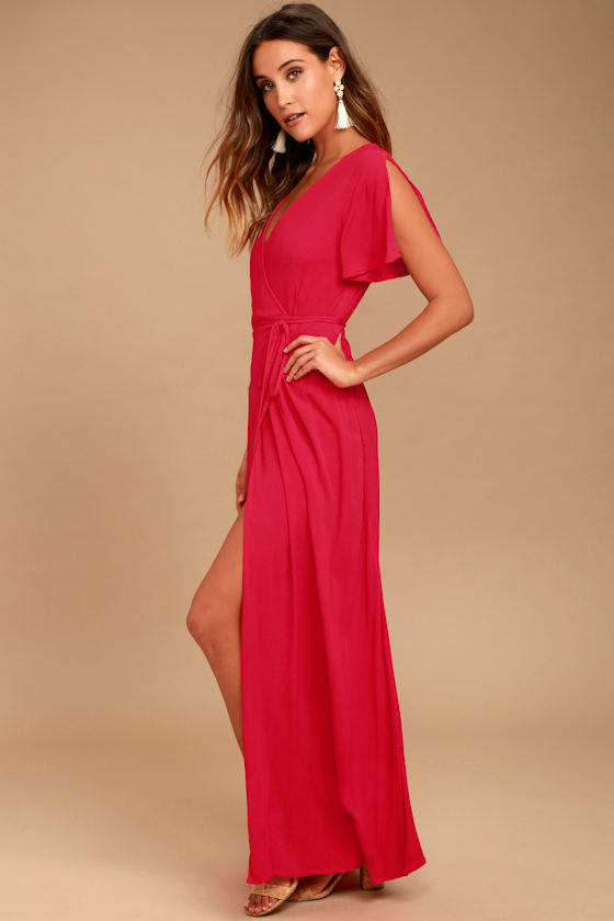 Much Obliged Red Wrap Maxi Dress 9