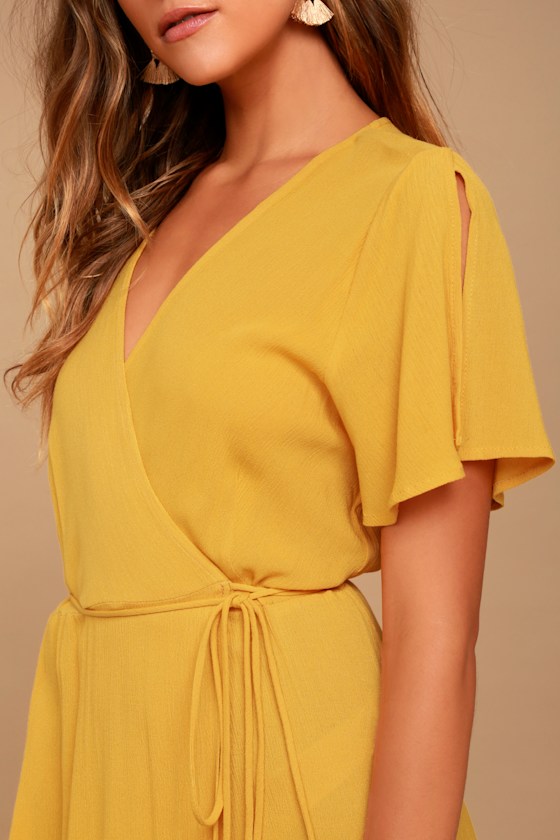 Lovely Golden Yellow Dress - Wrap Dress - Maxi Dress