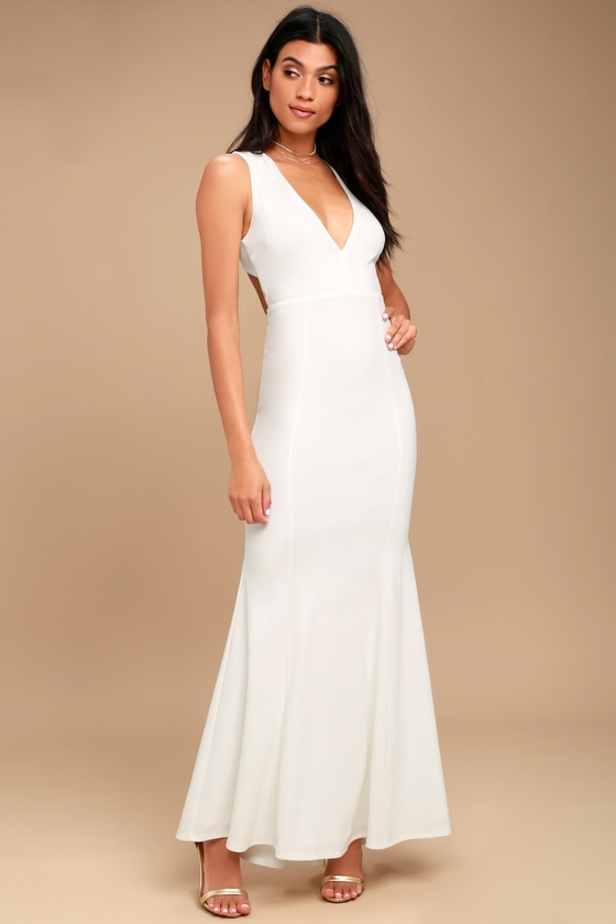 Elegant White Dress - Maxi Dress - Open Back Maxi Dress