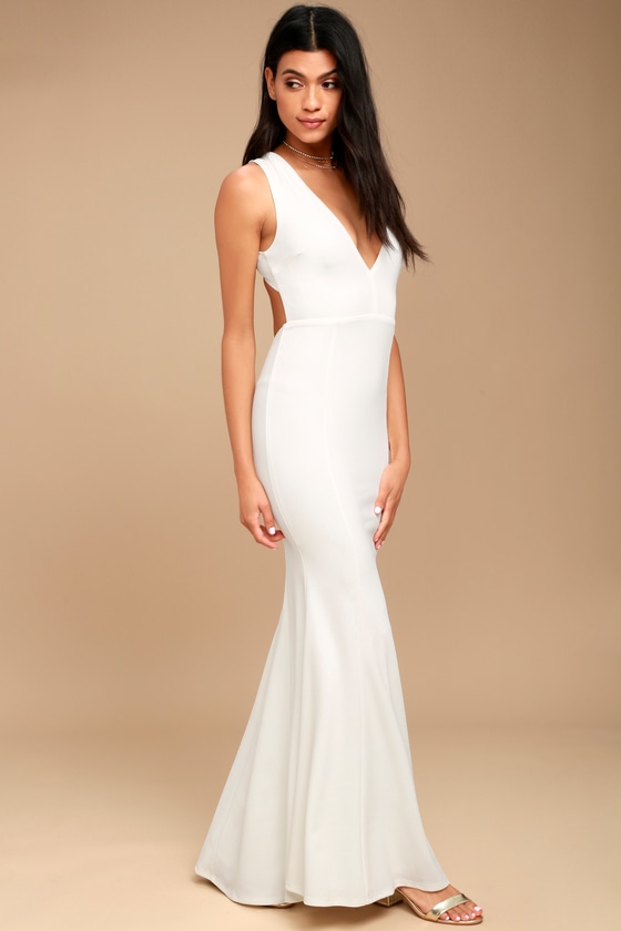 Elegant White Dress - Maxi Dress - Open Back Maxi Dress