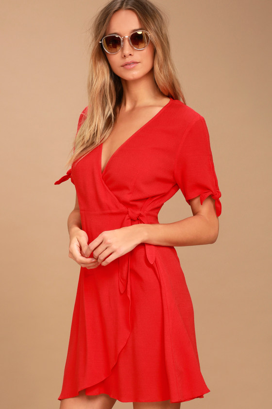 short red wrap dress