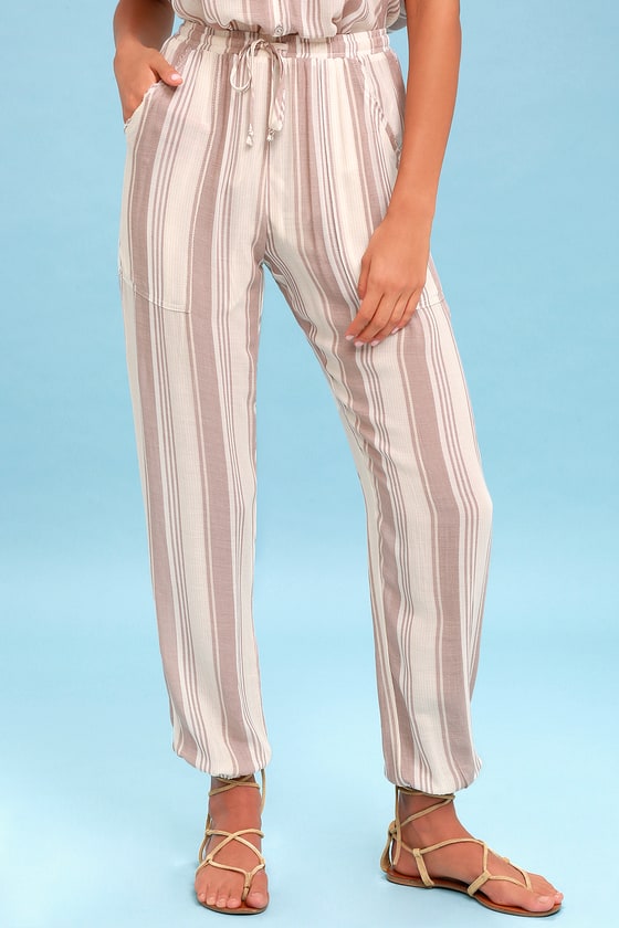 2019 drawstring striped zipper decorated slim pants