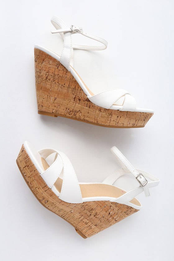Cute White Sandals Wedge Sandals Cork Sandals