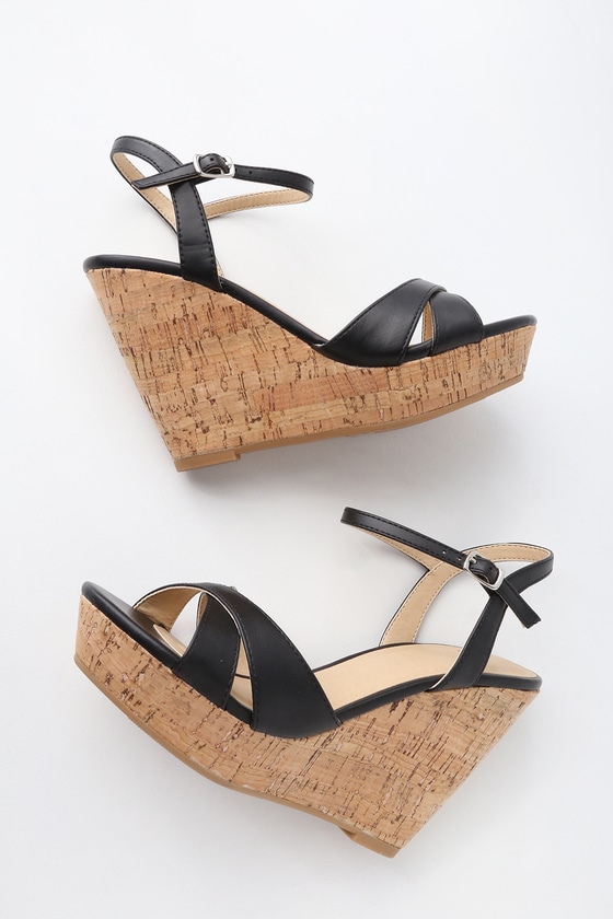black satin wedge sandals