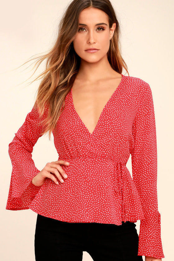 white polka dot wrap top