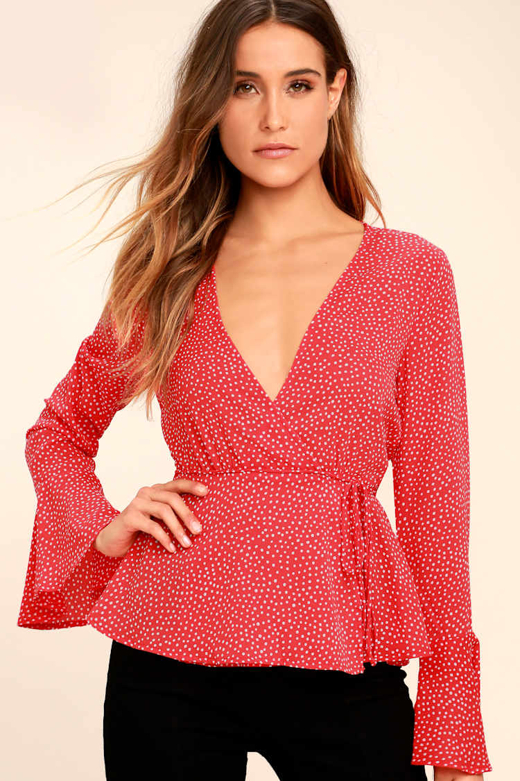 Love is Enough Red Polka Dot Wrap Top