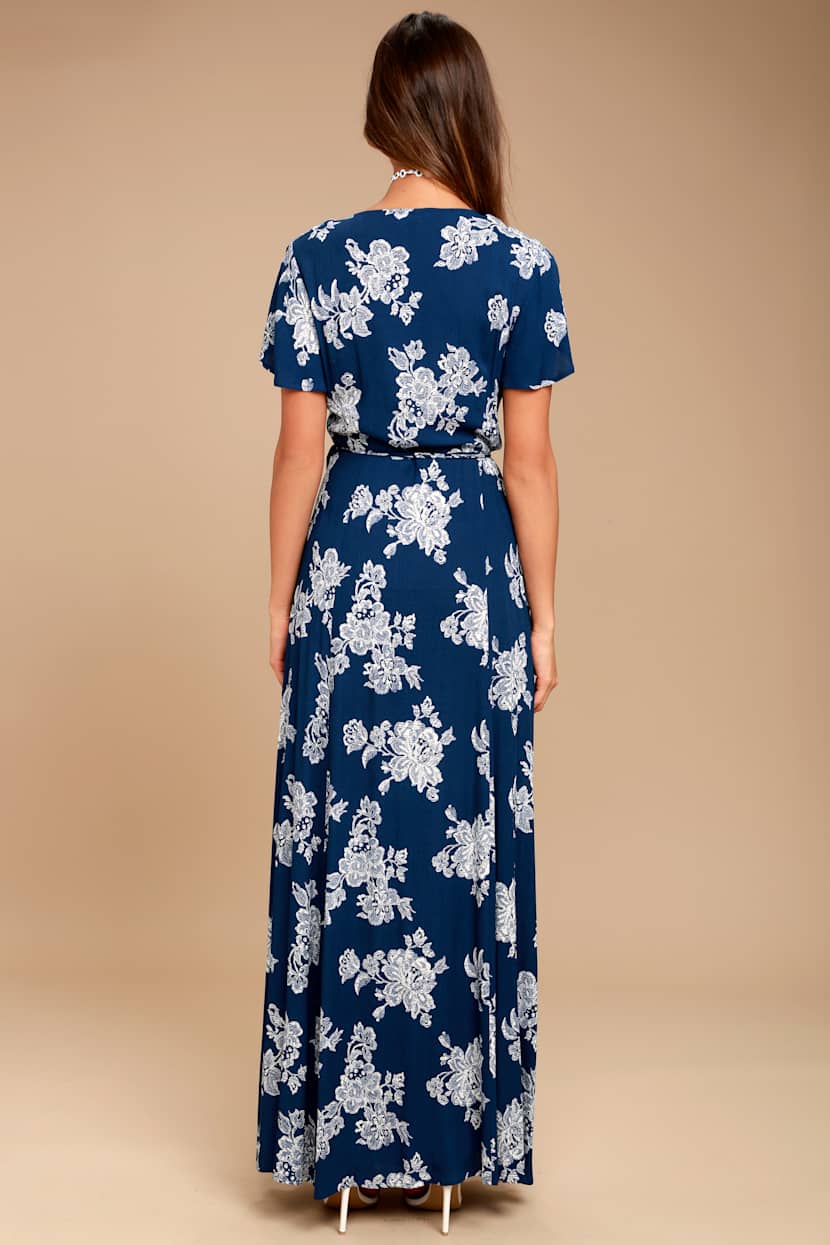 heart of marigold denim blue wrap maxi dress Pansy Scoop Neck Flounce Hem Maxi Dress Denim