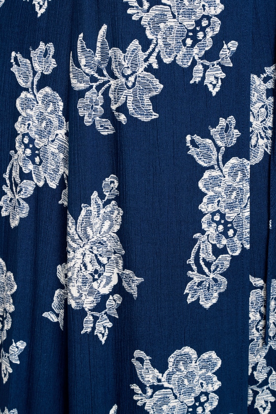 Lovely Navy Blue Floral Print Dress - Wrap Dress -Maxi Dress