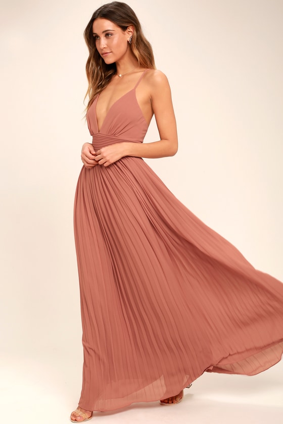 Stunning Rusty Rose Dress - Pleated Maxi Dress - Pink Gown - $78.00