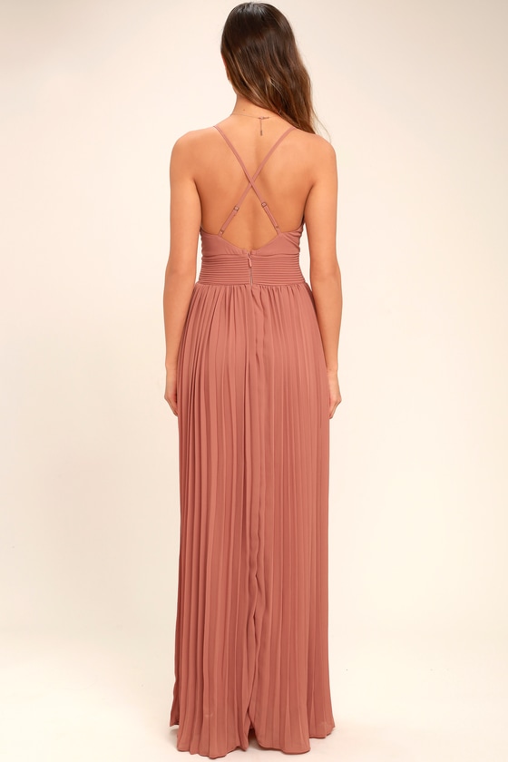 Stunning Rusty Rose Dress - Pleated Maxi Dress - Pink Gown - $78.00