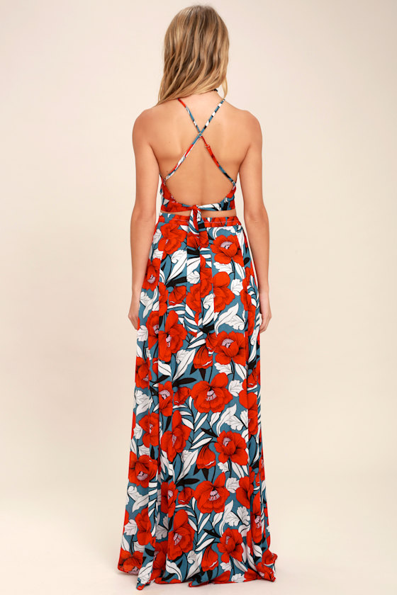 Back to Your Roots Red Floral Print Two-Piece Maxi Dress 8