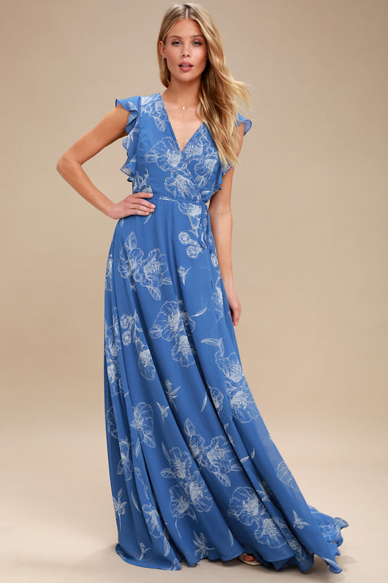 Albion Blue Floral Print Wrap Maxi Dress 1