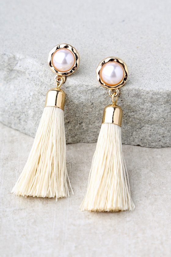 Tease and Tempt Cream Tassel Earrings 2