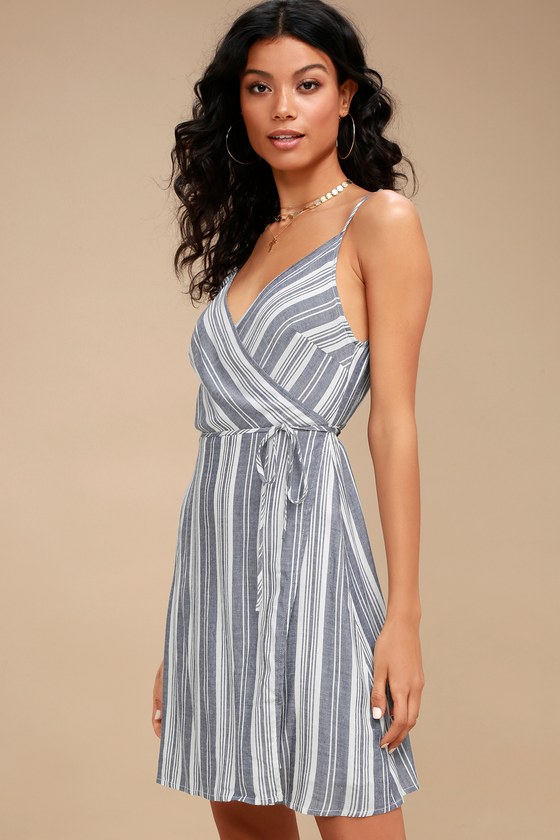 Cute Blue and White Striped Dress - Striped Wrap Dress - Lulus
