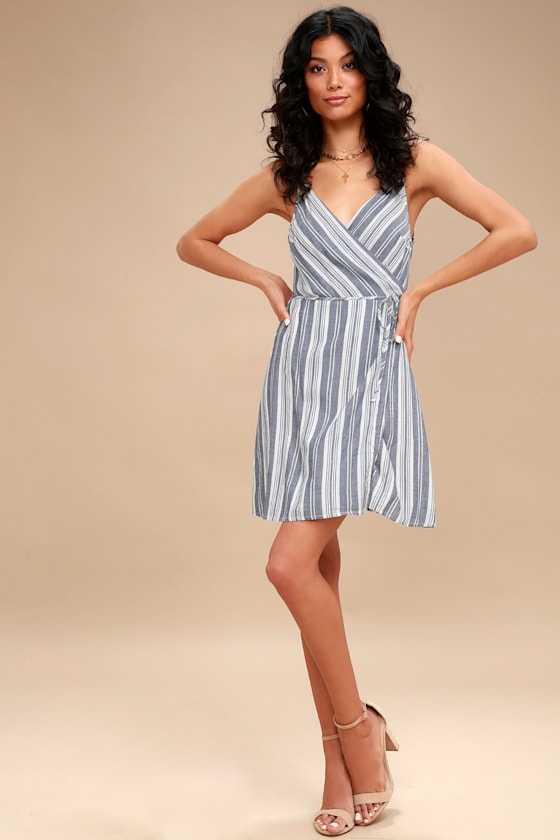 pinstripe wrap dress