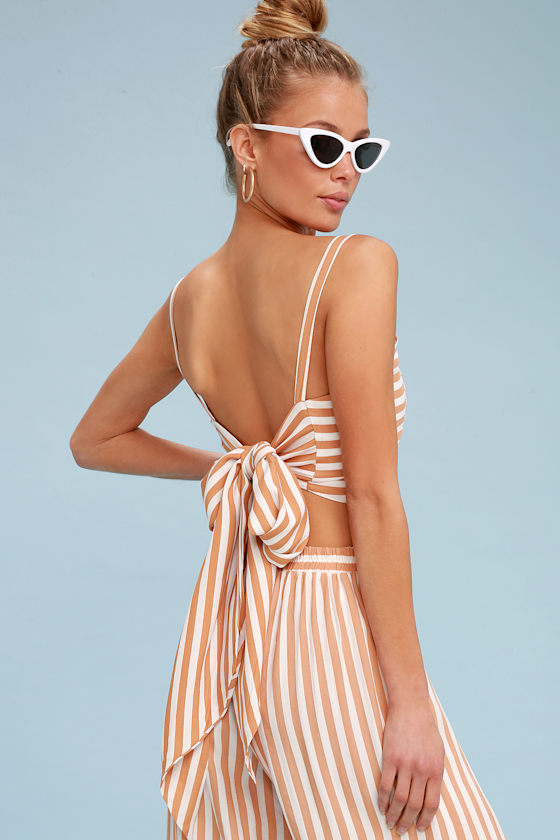 Fortelina Nude Striped Tie-Back Crop Top 3