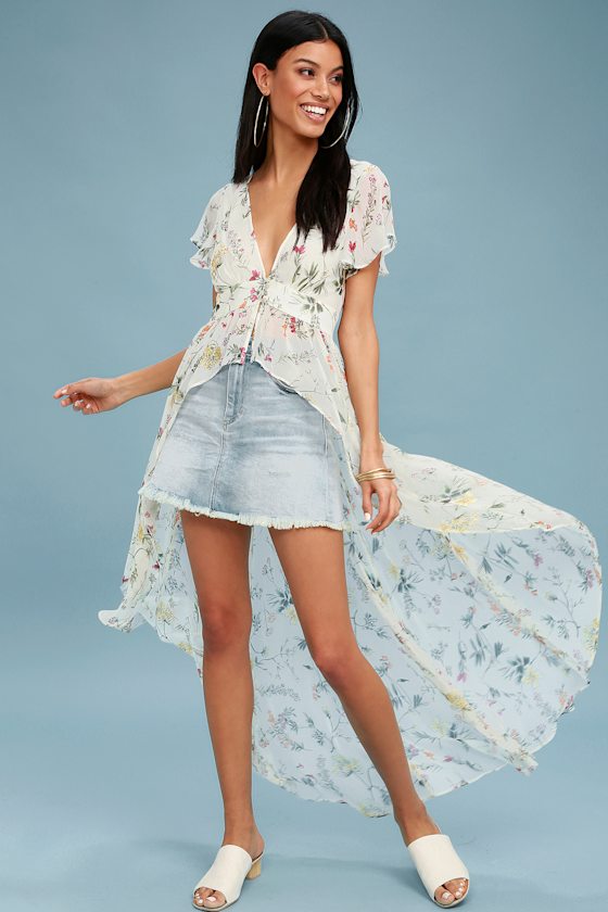 Urban Garden Cream Floral Print Maxi Top 1