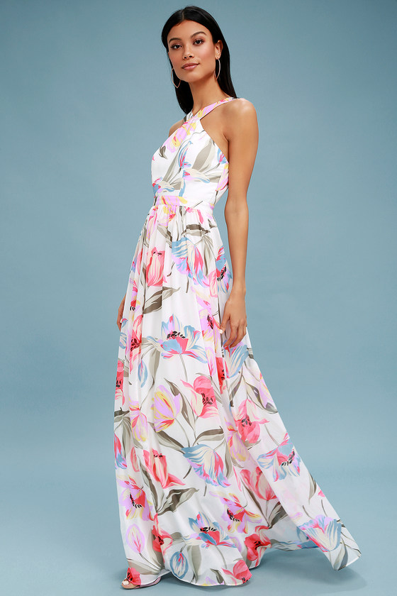 white floral print maxi dress