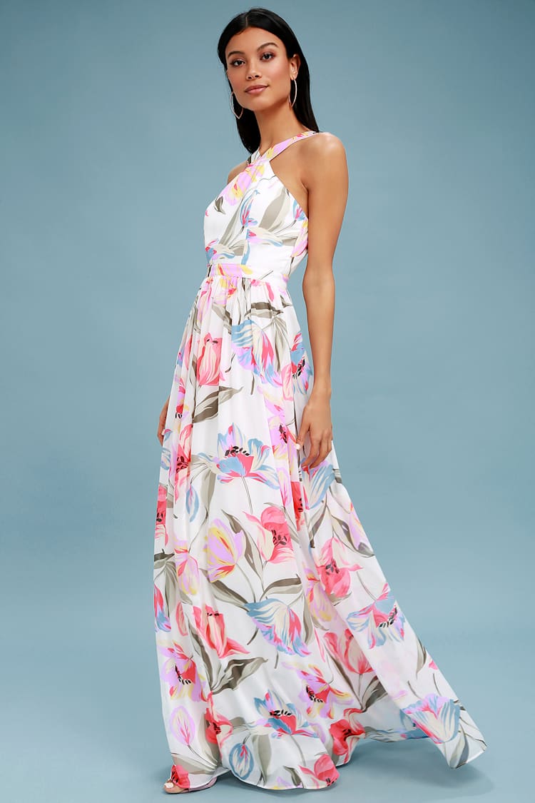 knee length dresses for ladies Baltic Born Womens Katherine Maxi Dress | Cream + Rust Floral main image 1