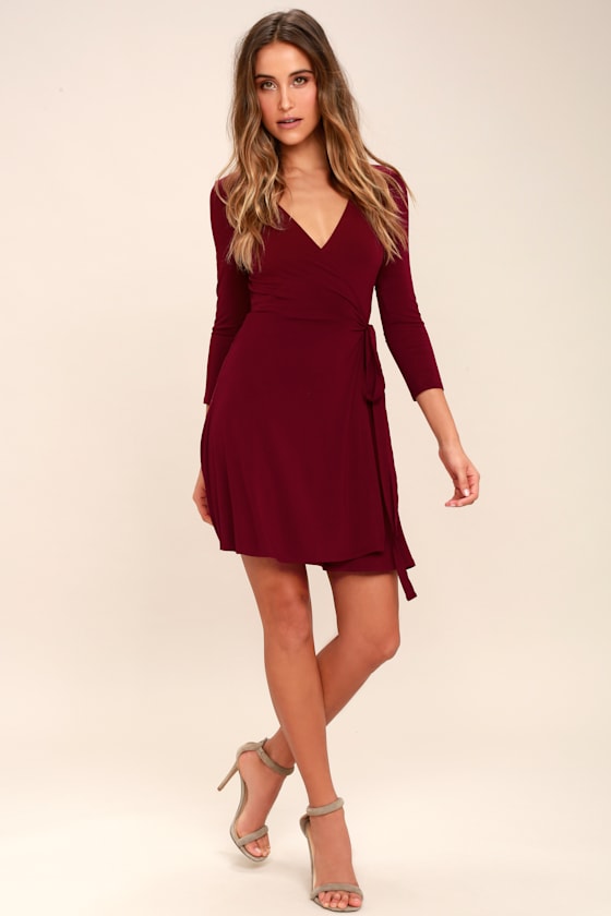 lulus burgundy wrap dress