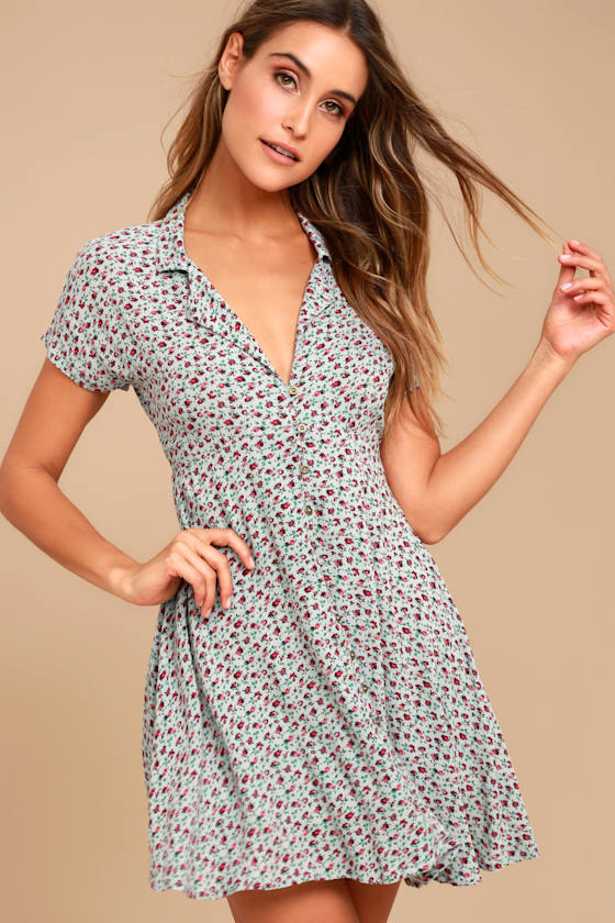 Just Like Honey Light Blue Floral Print Skater Dress 6