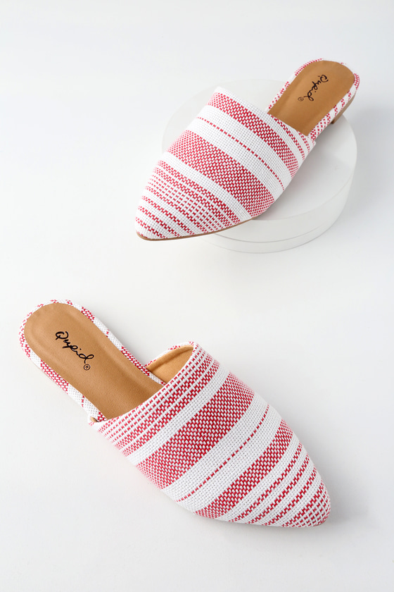 red and white striped shoes