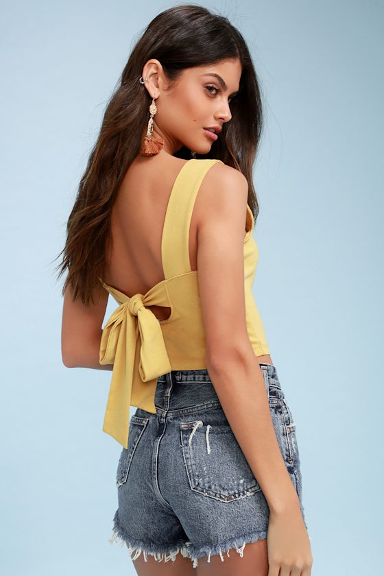 Cute Crop Top Yellow Crop Top TieBack Crop Top Lulus