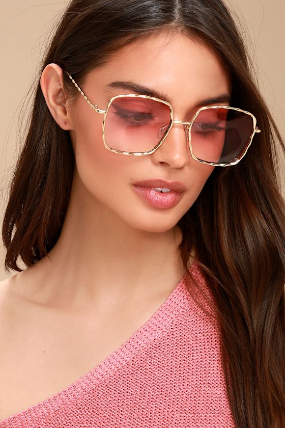 Hanna Gold and Pink Square Sunglasses 1