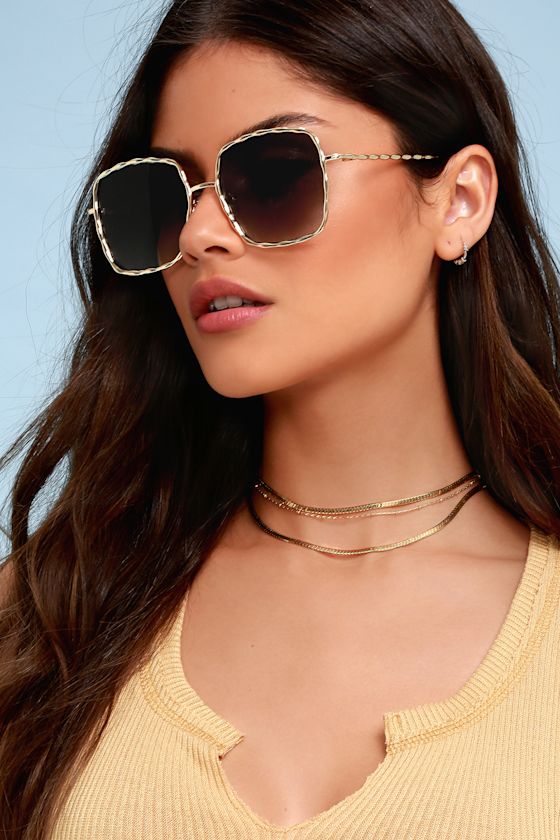 Hanna Gold and Green Square Sunglasses 1