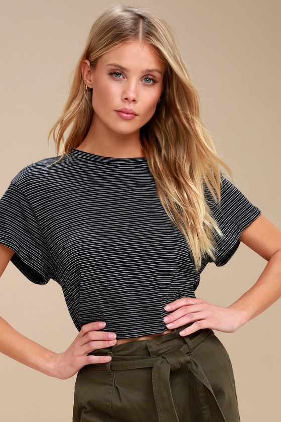 Cool Black Striped Crop Top - Tie-Back Crop Top - Crop Tee - Lulus