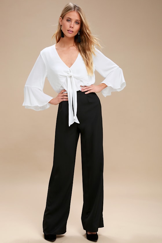 Elmira White Tie-Front Flounce Sleeve Top 2