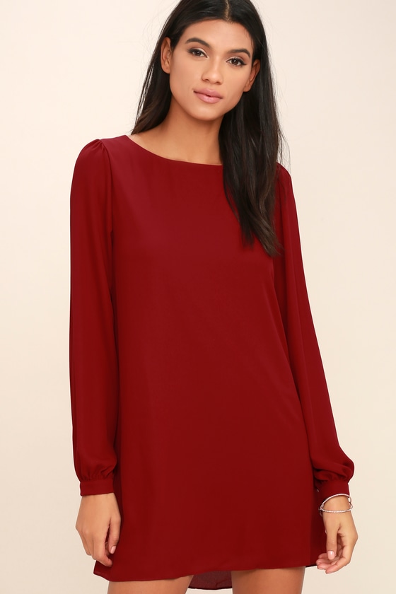 Pretty Wine Red Dress - Shift Dress 