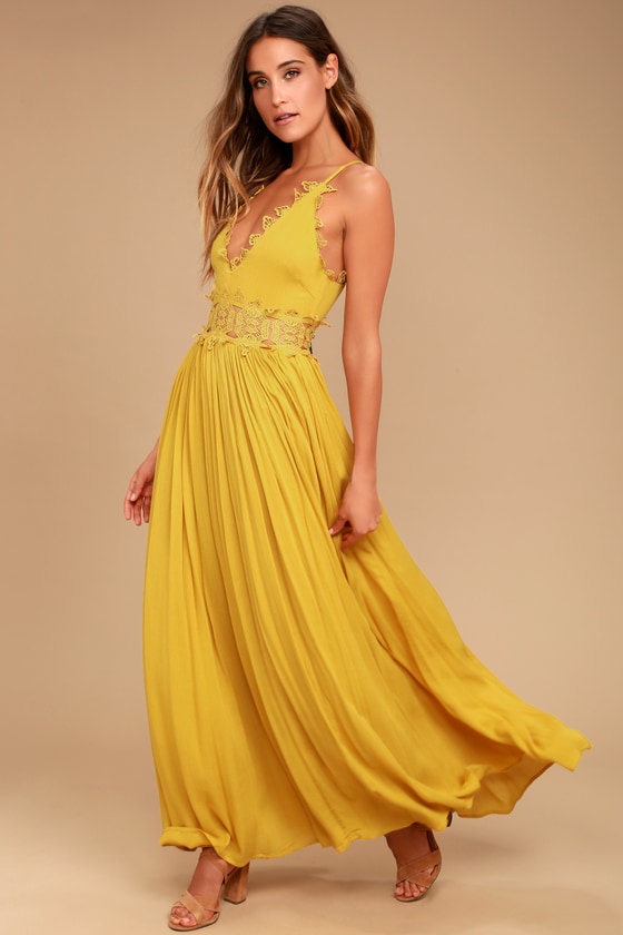 This is Love Mustard Yellow Lace Maxi Dress