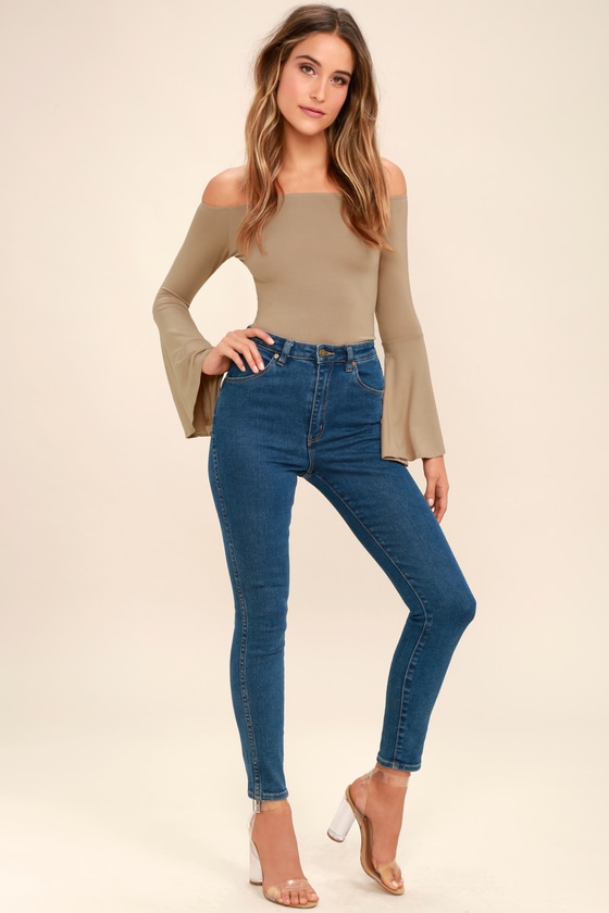 Chic Taupe Top - Long Sleeve Top - Off-the-Shoulder Top - $26.00