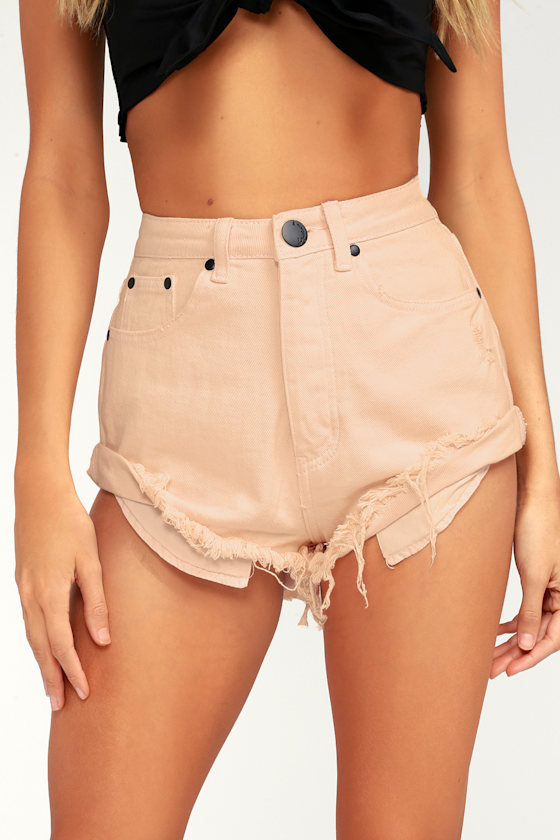 Sun's Out Blush High-Waisted Denim Shorts 3